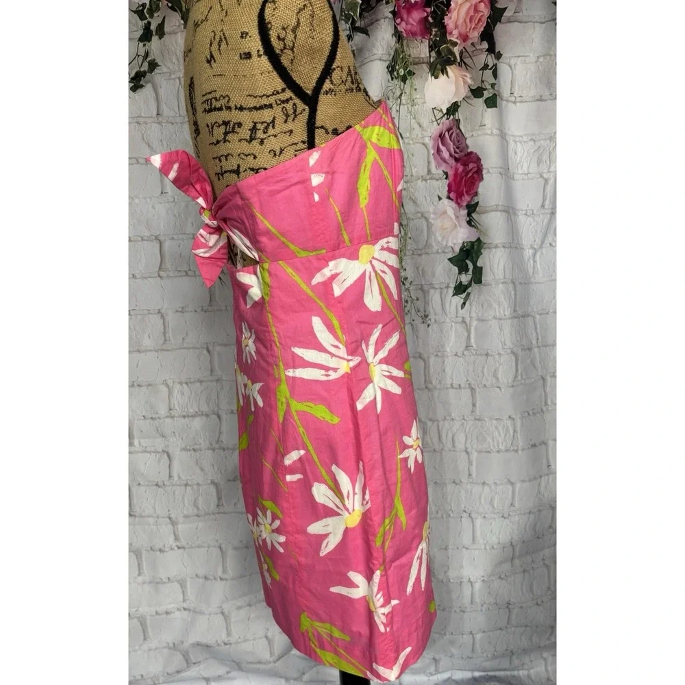 Lilly Pulitzer Strapless Pink Daisy Floral Cotton Dress Size 10 Resort Preppy - Picture 6 of 11